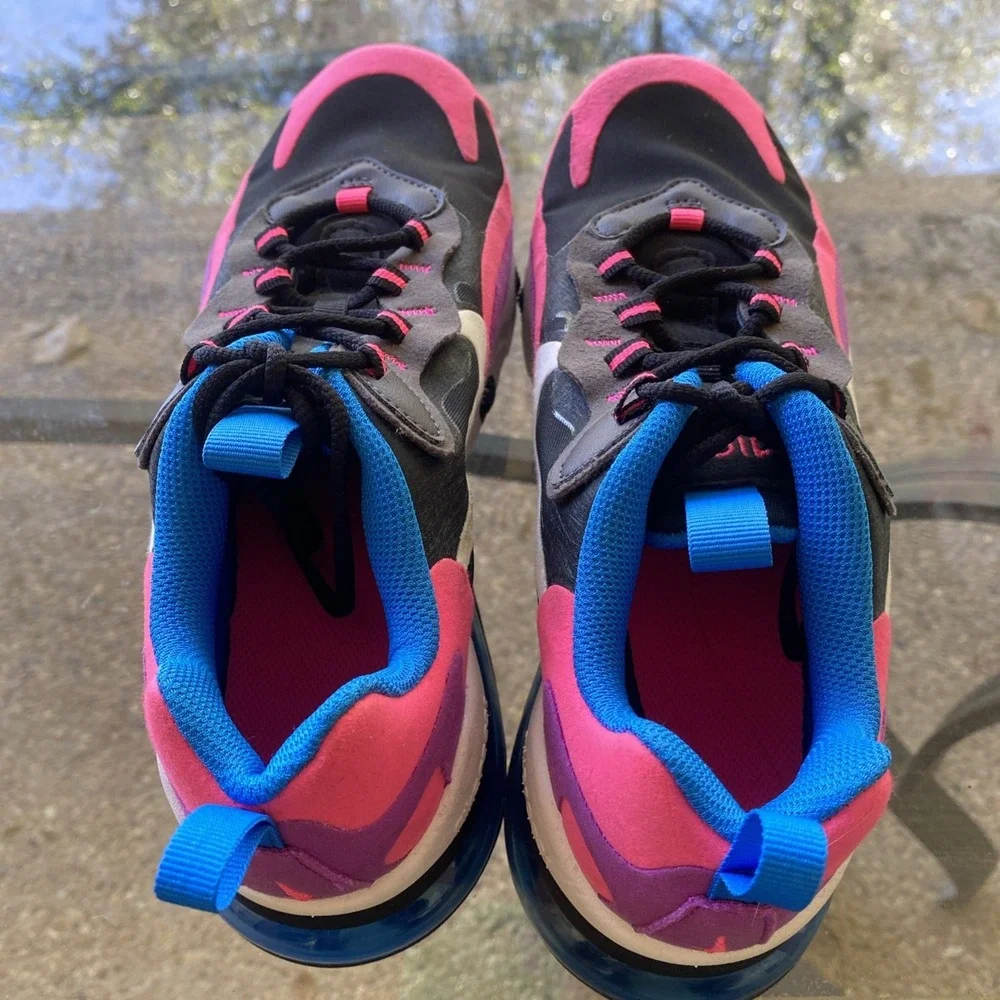 Nike Air Max 270 React Sneakers GS Size 5 Youth Black White Pink Sneakers READ